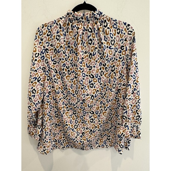 Mary-square Tops - Mary Square Womens Long Sleeve Multicolored Cheetah Print Blouse Mock Neck Sz L